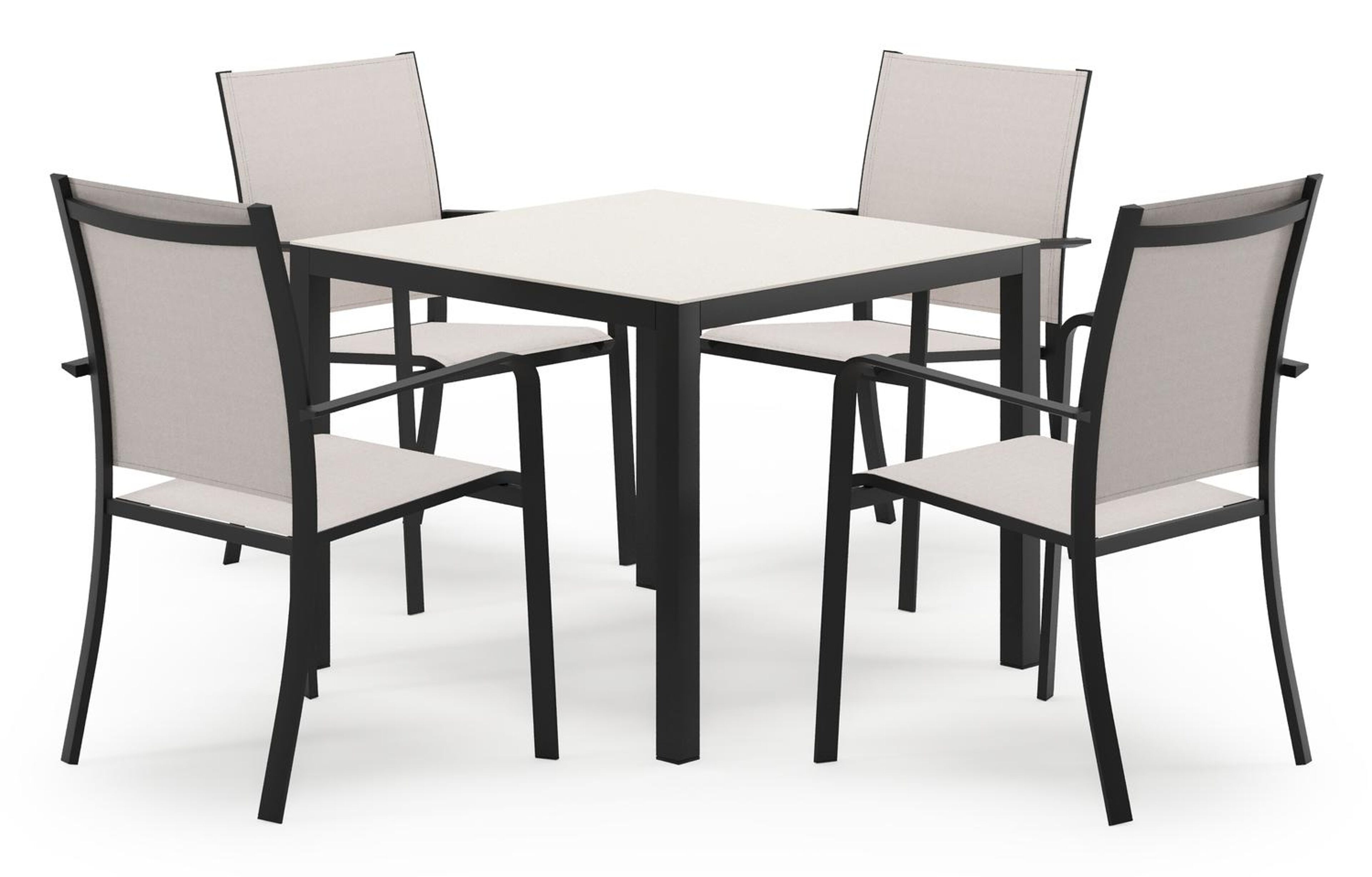 Feltro ensemble de jardin carré en aluminium noir en sintered stone crema minerale avec 4 chaises de jardin Calobra