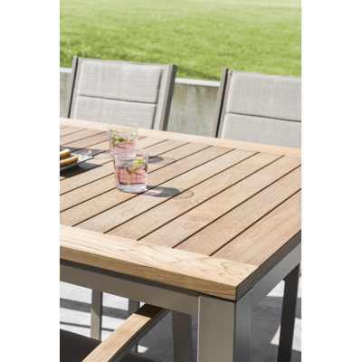 Como tuintafel in aluminium met tafelblad in teak - L 160 x B 100 cm