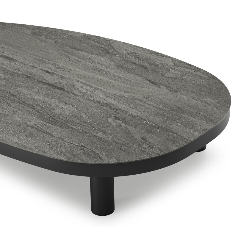Donato loungetafel in zwart aluminium en volkeramiek aspen grey - L 151 x B 90 x H 25 cm