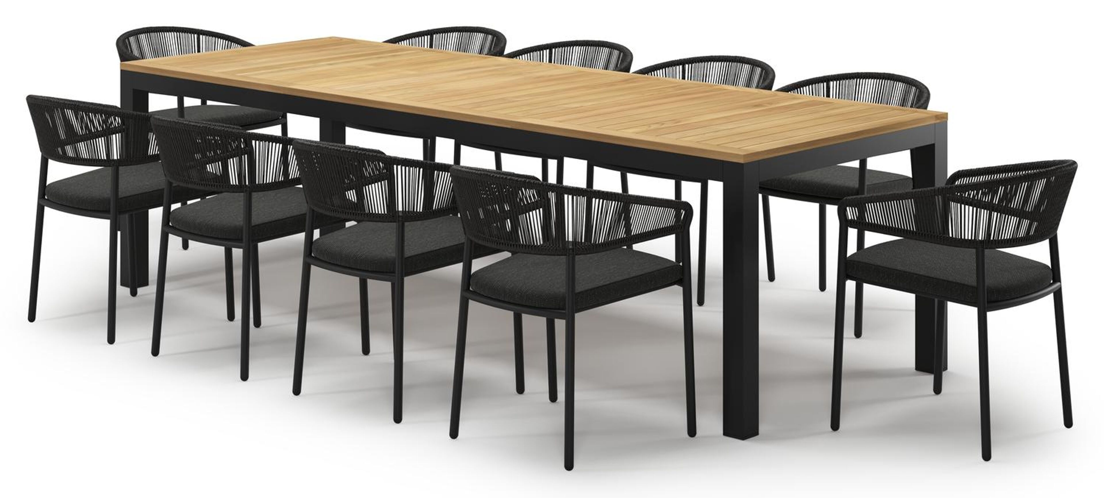 Varese tuinset in zwart aluminium en teak met 10 Zamora tuinstoelen