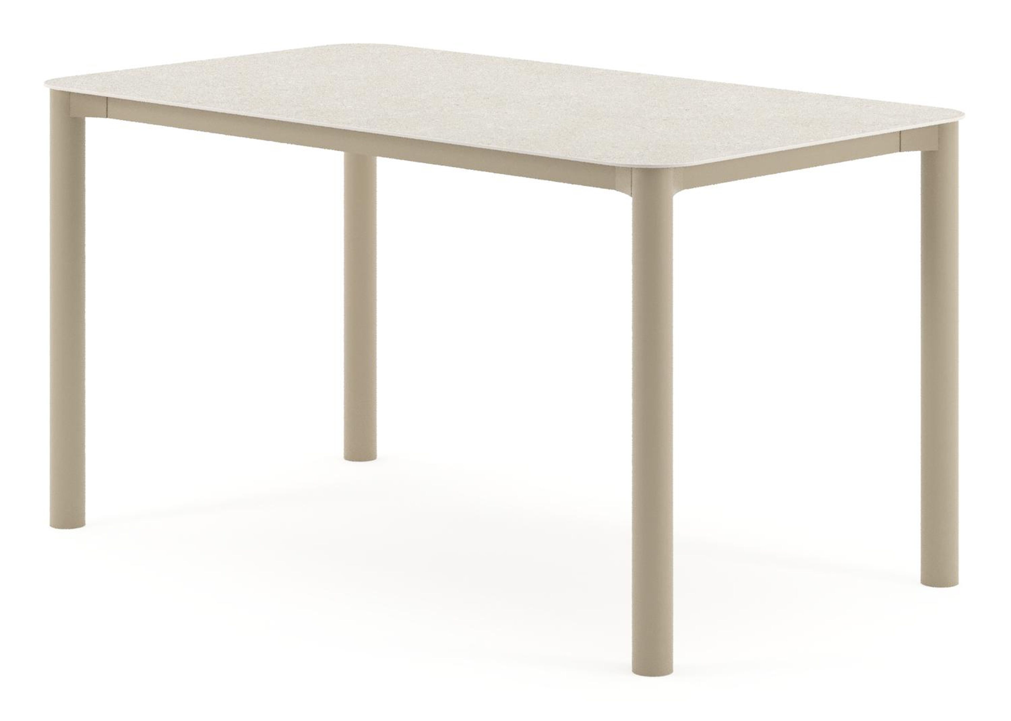 Table de jardin Orso rectangulaire arrondi en aluminium beige et céramique pleine Shilin - Lg. 140 x Lrg. 80 x Haut. 75 cm