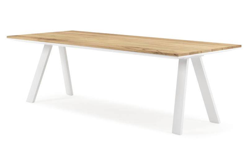 Cesano tuintafel rechthoekig in wit aluminium en teak - L 240 x B 100 x H 75 cm