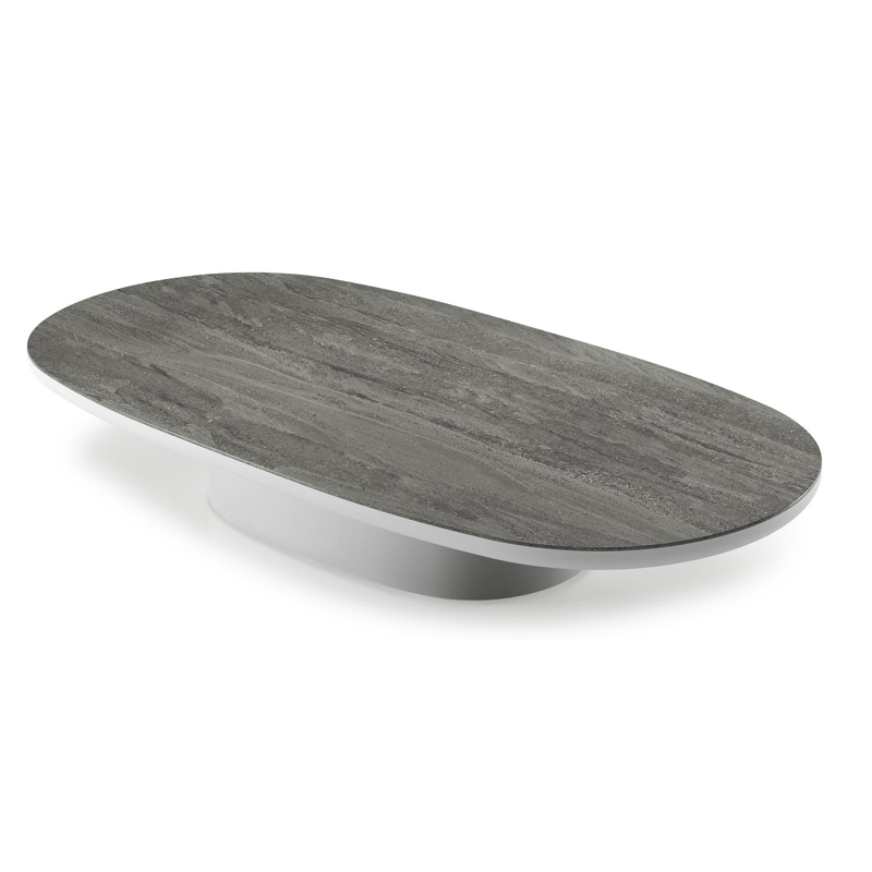 Amico loungetafel bombo in wit aluminium en volkeramiek Aspen Grey - L 171 x B 89 x H 24 cm