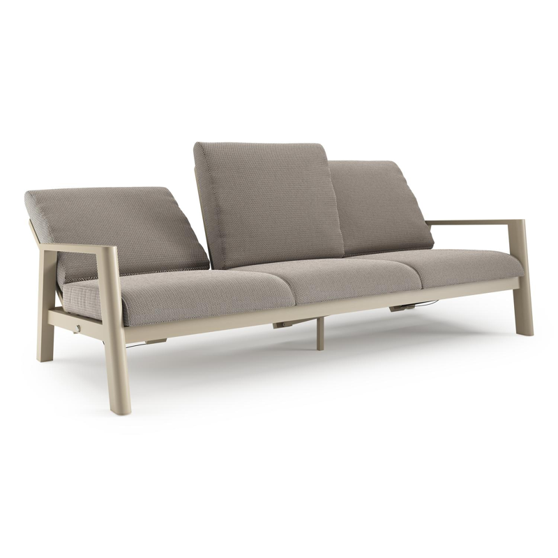 Canapé de jardin Cirello en aluminium beige et coussins en all weather sunbrella® luxe lopi pepper
