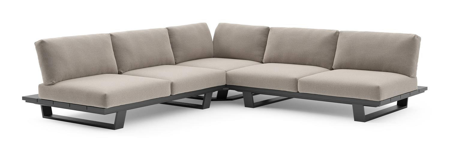 Pagino loungehoek in zwart aluminium met savane coconut all weather sunbrella® luxe kussen