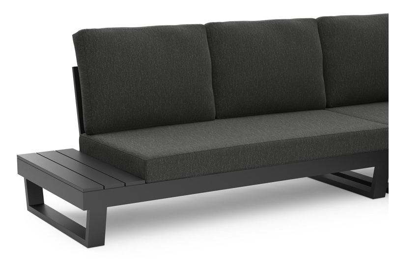 Modica loungehoek in zwart aluminium met rustic weather+ softtouch kussens en loungetafel