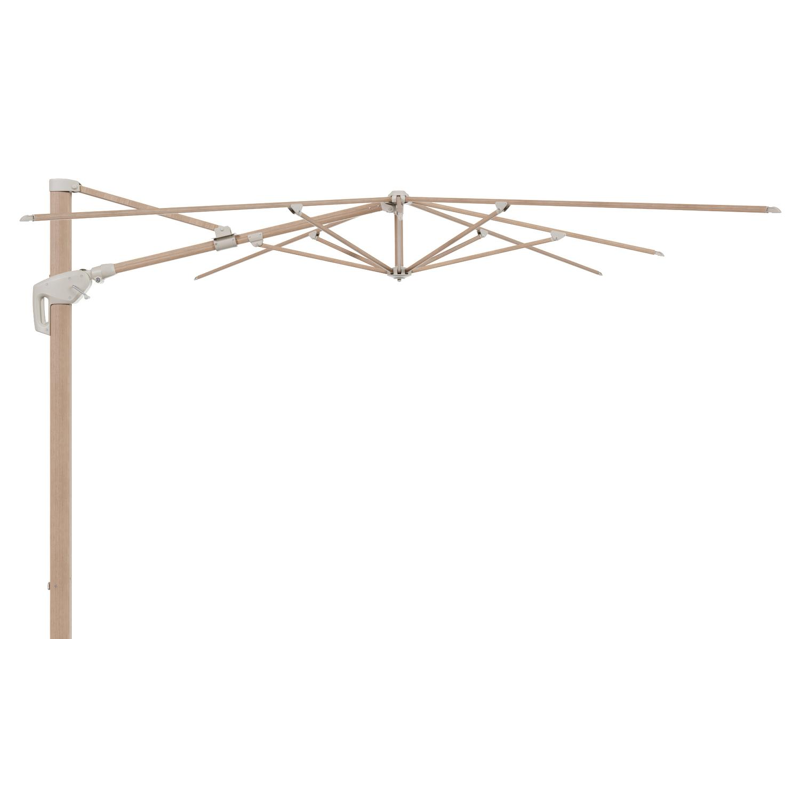 Parasol pendant Minore avec fonction tilt en aluminium aspect de bois et toile de parasol All Weather Solica Ego Eggshell - Lg.1 400 x Lg.2 300 cm (sans pied de parasol)