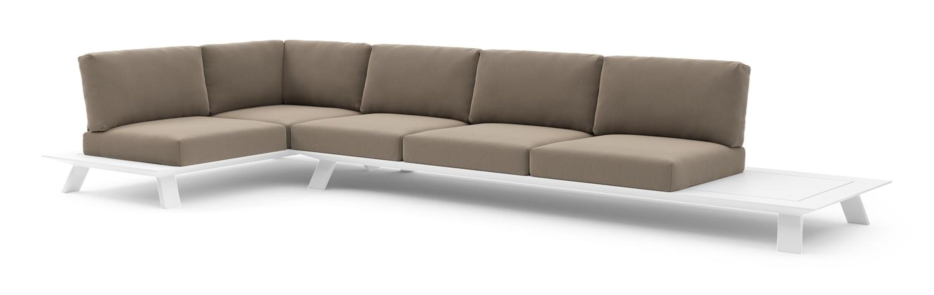 Salon de jardin d'angle Cesano en aluminium blanc et coussin en all weather Sunbrella® luxe natte heather grey