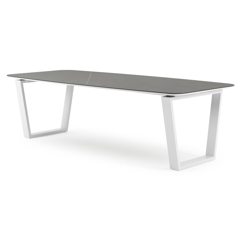 Pagino tuintafel bootvorm in wit aluminium en volkeramiek Calatorao - L 255 x B 115 x H 73 cm