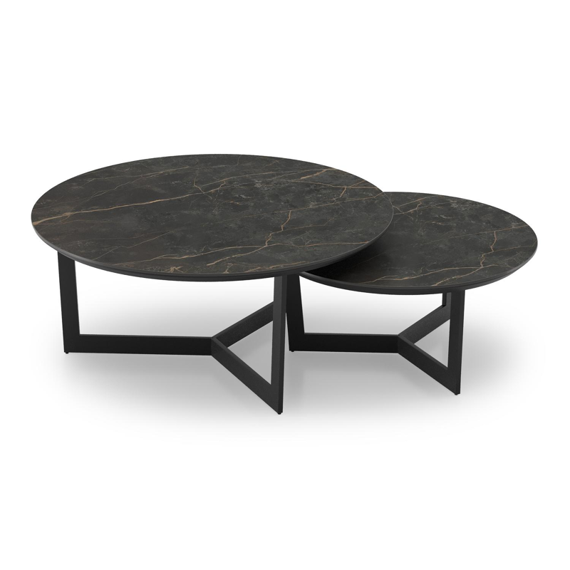 Lacrima loungetafels in zwart aluminium en black obsession volkeramiek - Dia. 85/65 x H 35/30 cm
