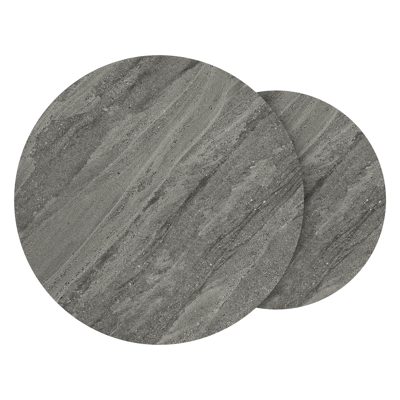 Fano set van 2 loungetafels rond in beige aluminium en volkeramiek Aspen Grey - Dia. 85 x H 35 cm