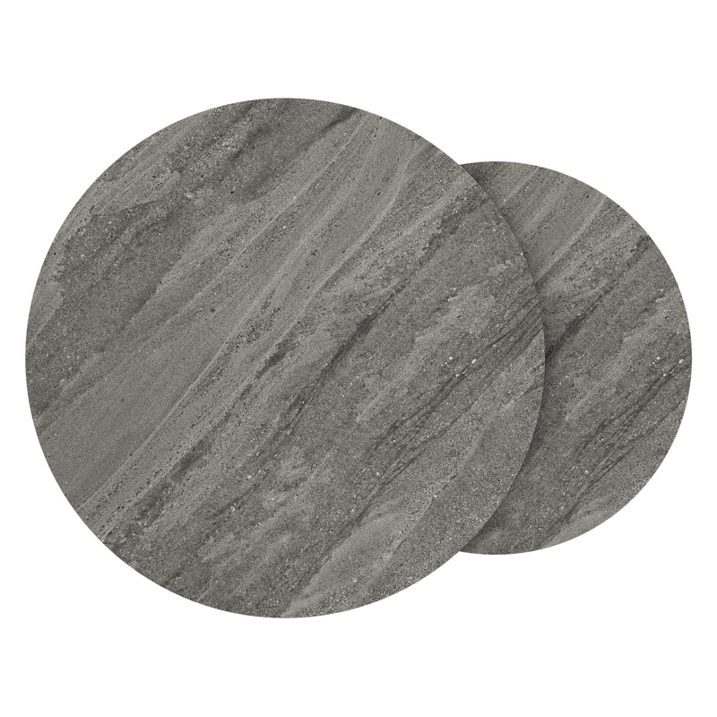 Fano set van 2 loungetafels rond in beige aluminium en volkeramiek Aspen Grey - Dia. 85 x H 35 cm