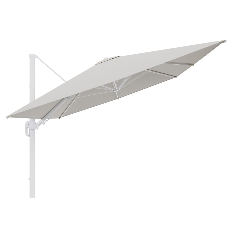 Rufina zweefparasol tiltfunctie in wit aluminium en parasoldoek in All Weather Sunbrella® Luxe Lopi Marble  - L1 400 x L2 300 cm (zonder voet)