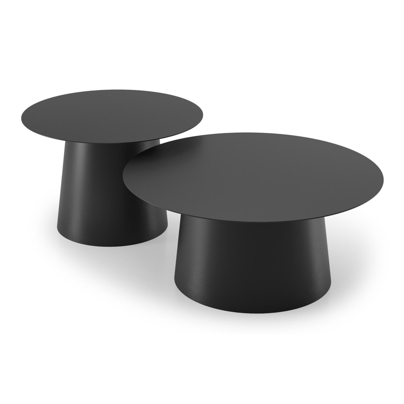 Avila loungetafels in zwart aluminium - Dia. 90 x H 36 cm, Dia. 70 x H 42 cm