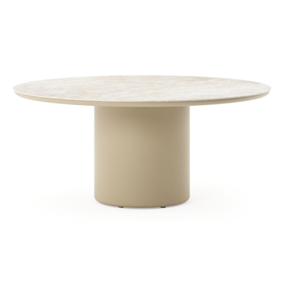 Amico low dining tuintafel rond in beige aluminium en volkeramiek Rapolano - Dia. 148 x H 61 cm