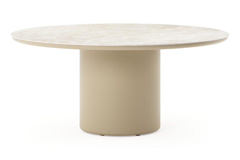 Amico low dining tuintafel rond in beige aluminium en volkeramiek Rapolano - Dia. 148 x H 61 cm
