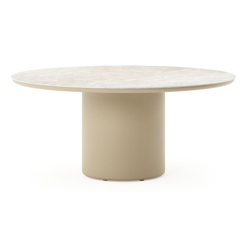 Amico low dining tuintafel rond in beige aluminium en volkeramiek Rapolano - Dia. 148 x H 61 cm
