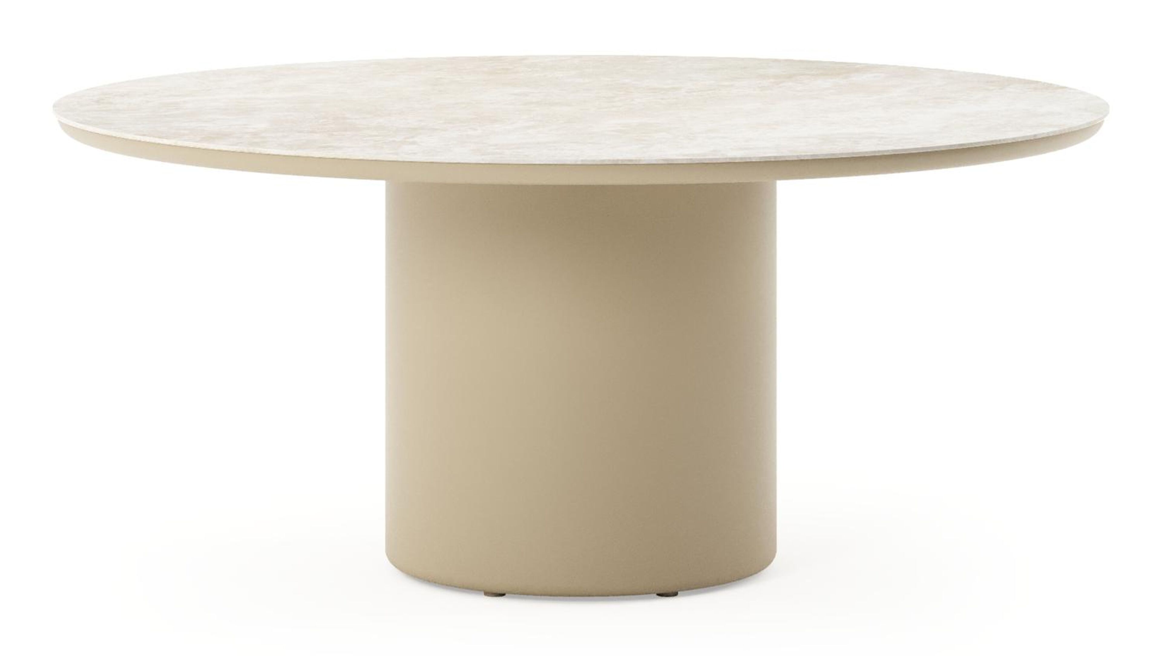 Table de jardin low dining Amico rond en aluminium beige et céramique pleine Rapolano - Diam. 148 x Haut. 61 cm