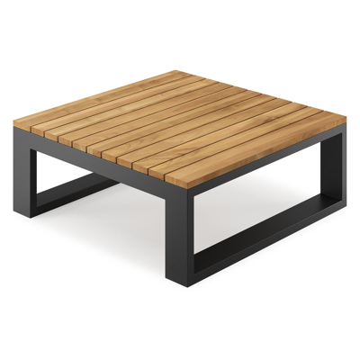 Table d'angle Verato en aluminium noir et teck naturel - Lg 88 x larg. 88 x H 31,5 cm