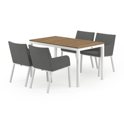 Feltro tuinset in wit aluminium en naturel teak tafelblad met 4 Rivo tuinstoelen