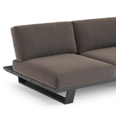 Pagino loungebank in zwart aluminium met natte nature grey all weather sunbrella® luxe kussen