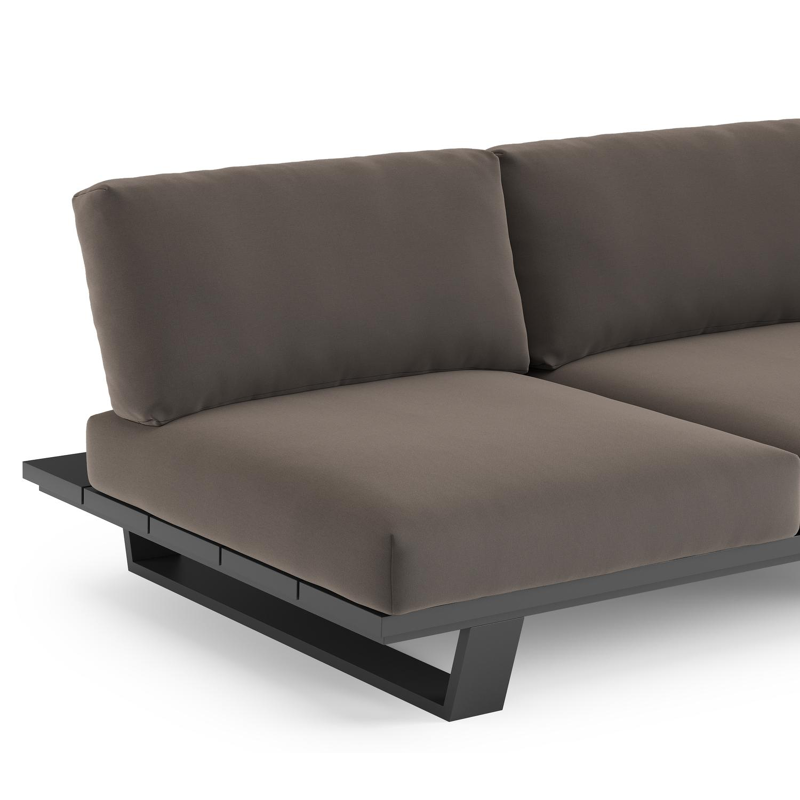 Pagino loungebank in zwart aluminium met natte nature grey all weather sunbrella® luxe kussen