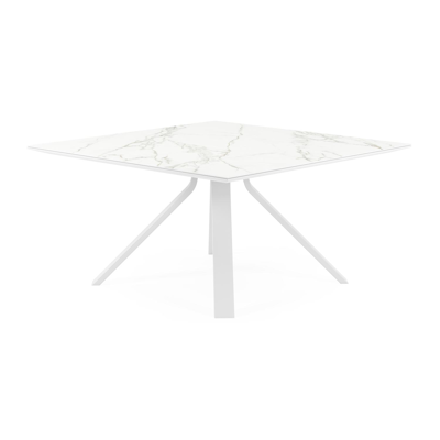 Cesano tuintafel in wit aluminium en volkeramiek calacatta - L 148 x B 148 x H 74,5 cm