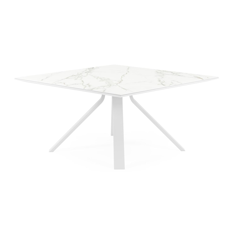 Cesano tuintafel vierkant in wit aluminium en volkeramiek calacatta - L 148 x B 148 x H 75 cm