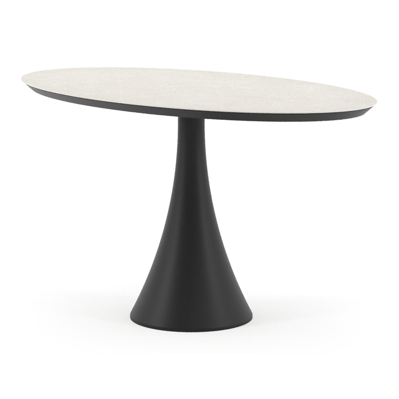 Table de jardin Fano oval en aluminium noir et céramique pleine Shilin - Lg. 140 x Lrg. 80 x Haut. 74.5 cm