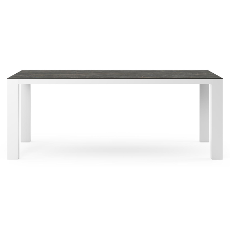 Table de jardin Nano rectangulaire en aluminium blanc et céramique pleine Black Obsession - Lg. 200 x Lrg. 100 x Haut. 75 cm