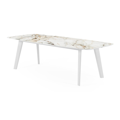 Lacrima tuintafel in wit aluminium en volkeramiek calacatta luxe - L 255 x B 115 x H 74 cm