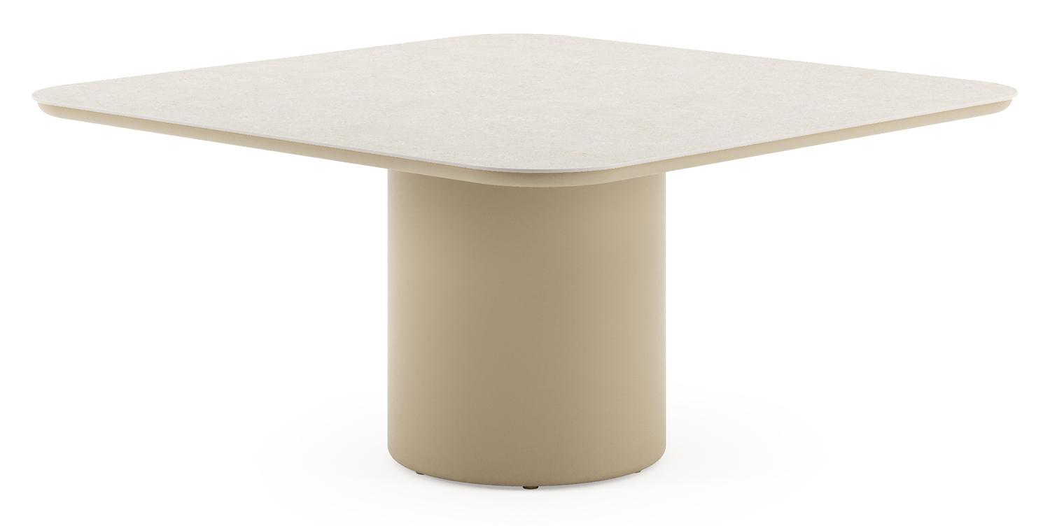 Amico tuintafel afgerond vierkant in beige aluminium en volkeramiek Shilin - L 148 x B 148 x H 73.5 cm