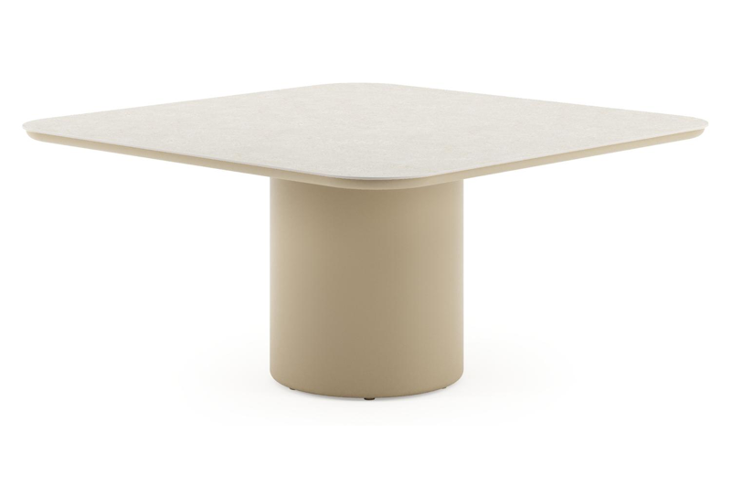 Amico tuintafel afgerond vierkant in beige aluminium en volkeramiek Shilin - L 148 x B 148 x H 73.5 cm