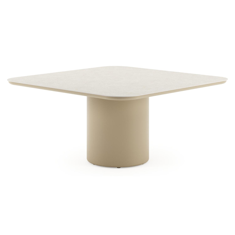 Amico tuintafel afgerond vierkant in beige aluminium en volkeramiek Shilin - L 148 x B 148 x H 73.5 cm