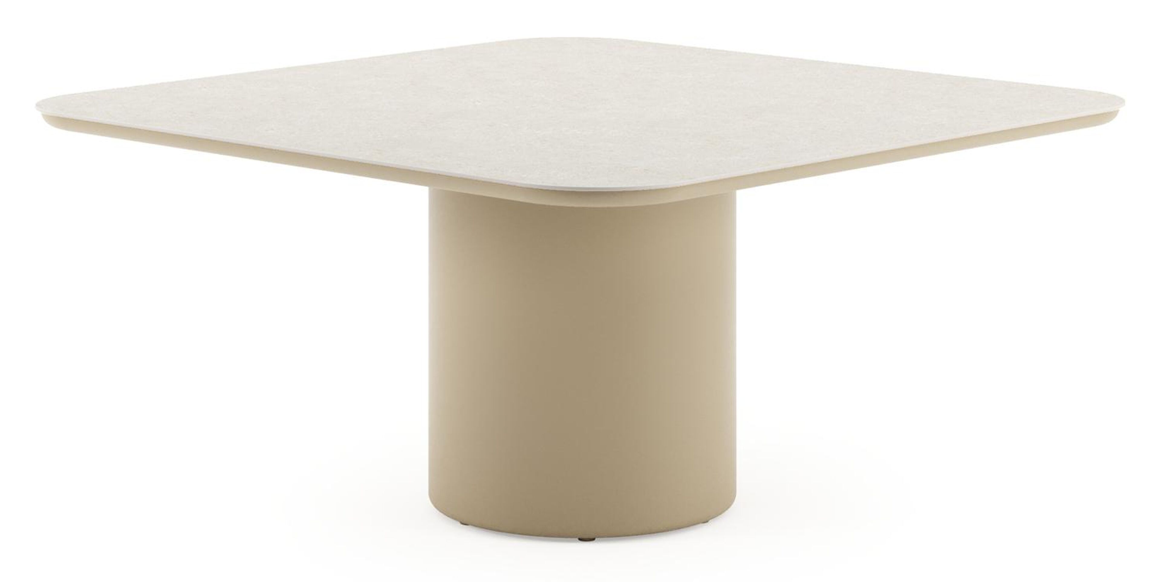 Table de jardin Amico carré arrondi en aluminium beige et céramique pleine Shilin - Lg. 148 x Lrg. 148 x Haut. 74 cm