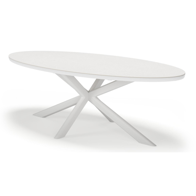 Pamplona tuintafel ovaal in wit aluminium en sintered stone Topo minerale - L 240 x B 115 x H 72 cm