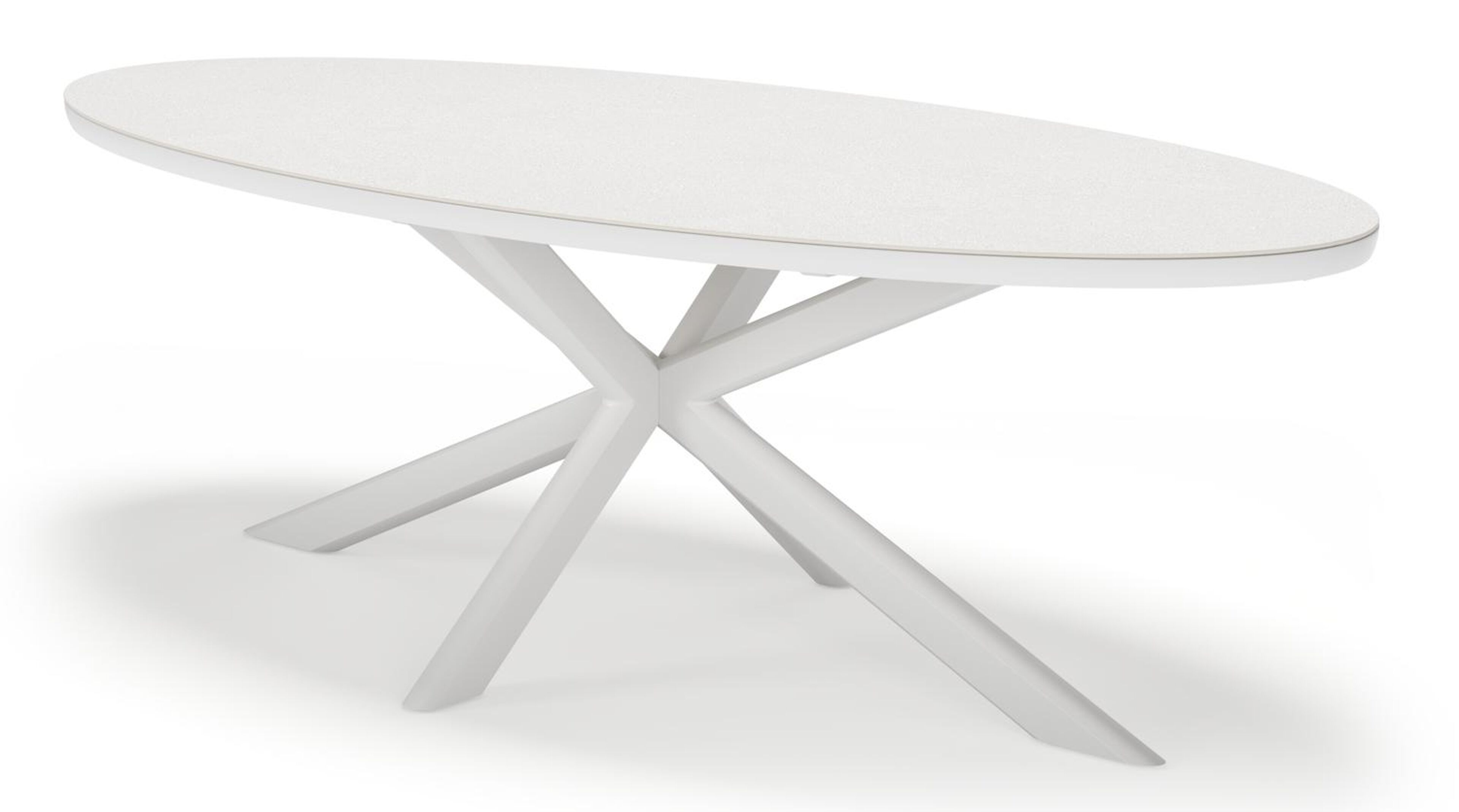 Pamplona ovale tuinset in wit aluminium en sintered stone topo minerale met 8 Amalfi tuinstoelen