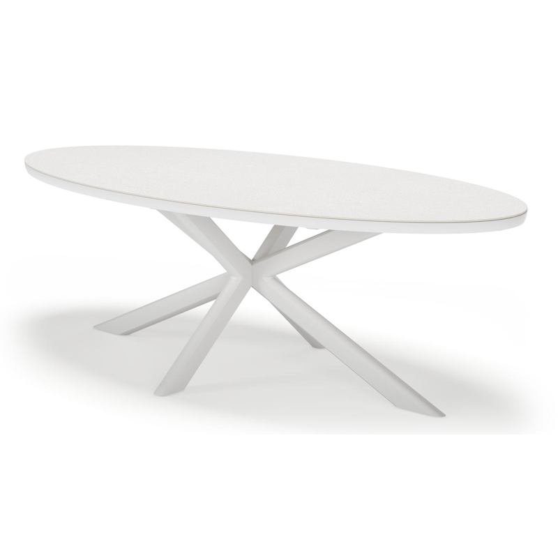 Pamplona tuintafel ovaal in wit aluminium en sintered stone Topo minerale - L 240 x B 115 x H 72 cm