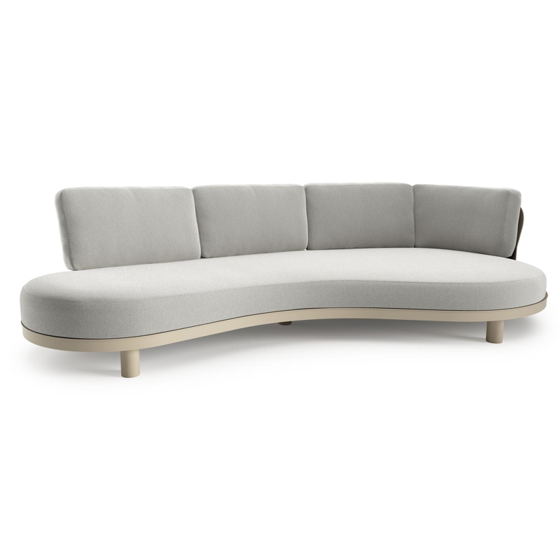 Canapé de jardin Donato en aluminium beige et coussins en all weather sunbrella® luxe lopi ash
