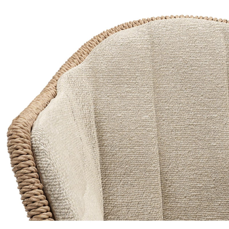 Pagino tuinstoel in wit aluminium en naturel ronde wicker met zitkussen in All Weather Cosytica Marbella Sand