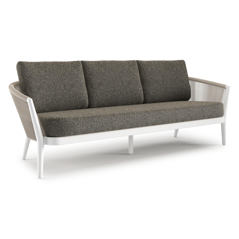 Orso loungebank in wit aluminium en beige verticaal geweven ronde rope met Marbella Tunder all weather cosytica kussen