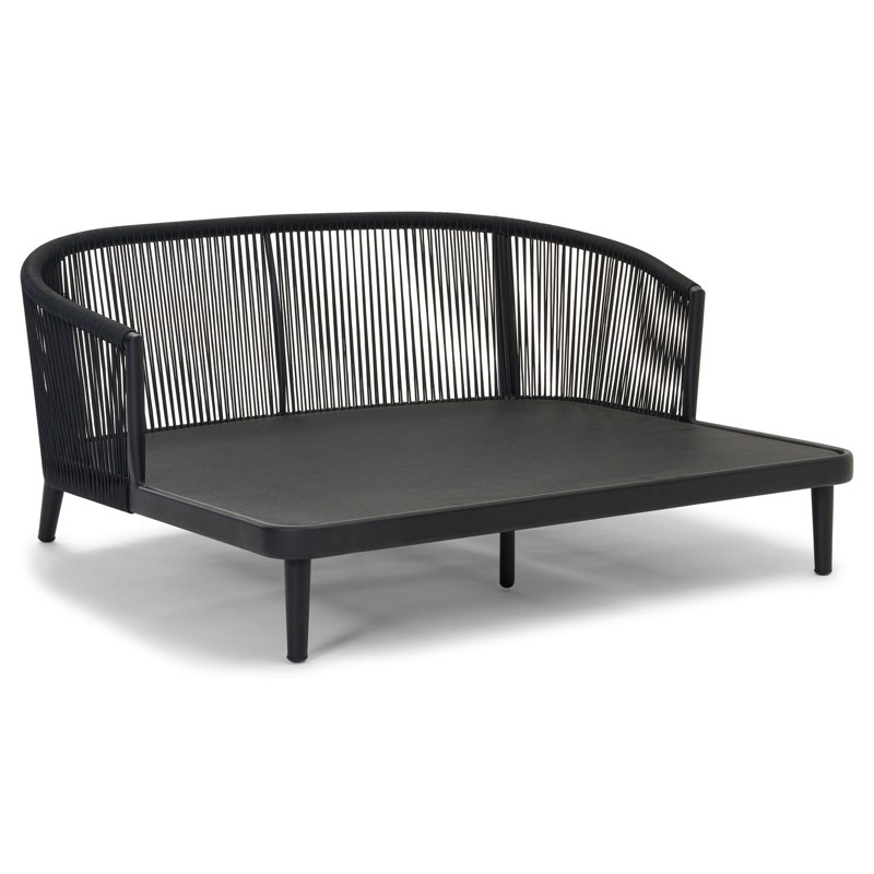 Orso dubbel ligbed in zwart aluminium en zwart verticaal geweven ronde rope met savane tornado All Weather Sunbrella® luxe kussen