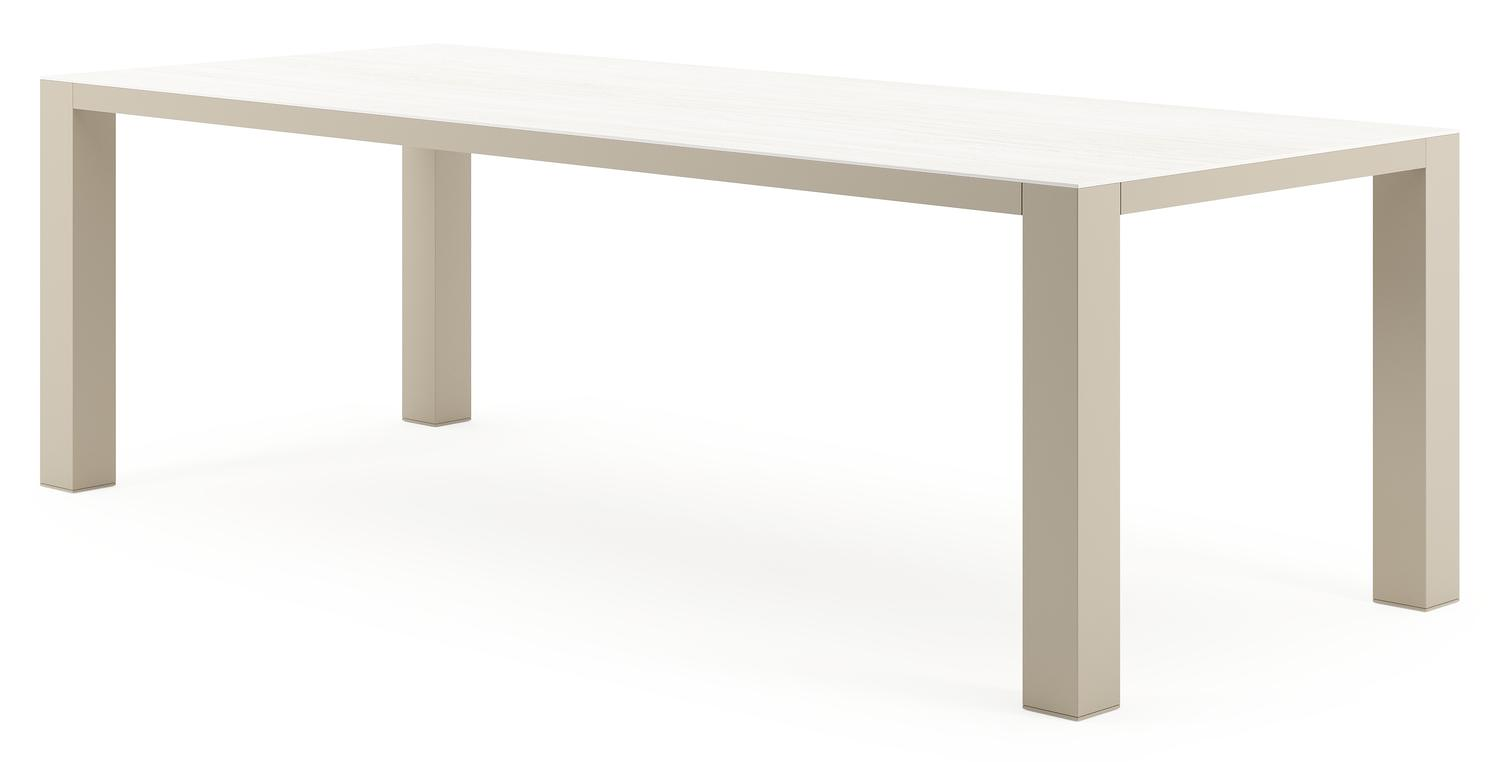 Table de jardin Nano rectangulaire en aluminium beige et céramique pleine Calista Lg. 240 x Lrg. 100 x Haut. 75 cm