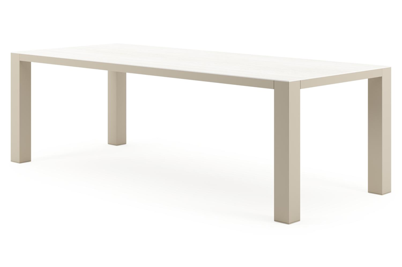 Table de jardin Nano rectangulaire en aluminium beige et céramique pleine Calista Lg. 240 x Lrg. 100 x Haut. 75 cm