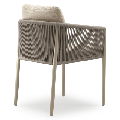 Organo tuinstoel in zwart aluminium en beige verticaal geweven luxe vlakke rope met stoelkussen in All Weather Cosytica Althea Chalk