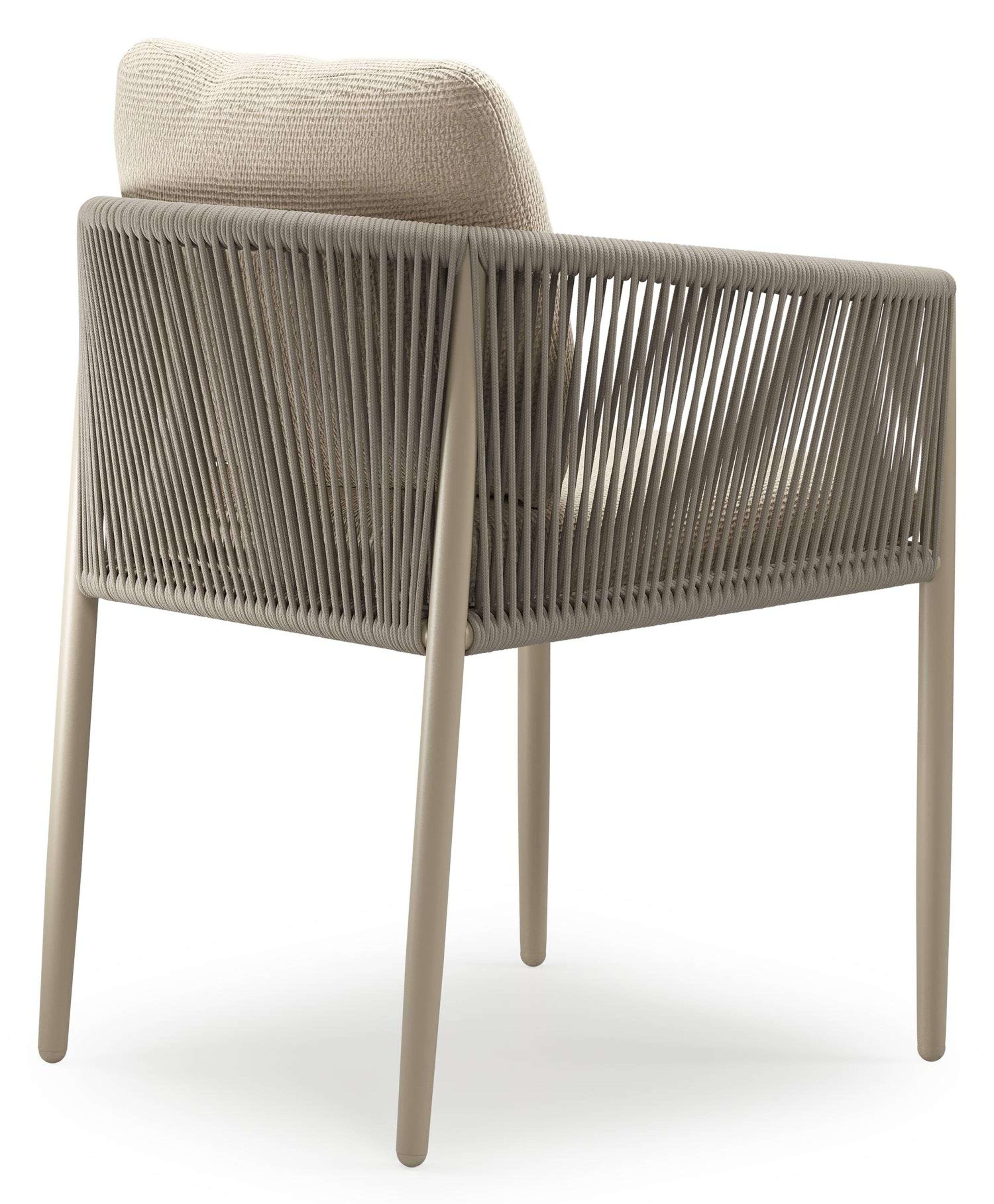 Organo tuinstoel in zwart aluminium en beige verticaal geweven ronde rope met stoelkussen in All Weather Cosytica Althea Chalk