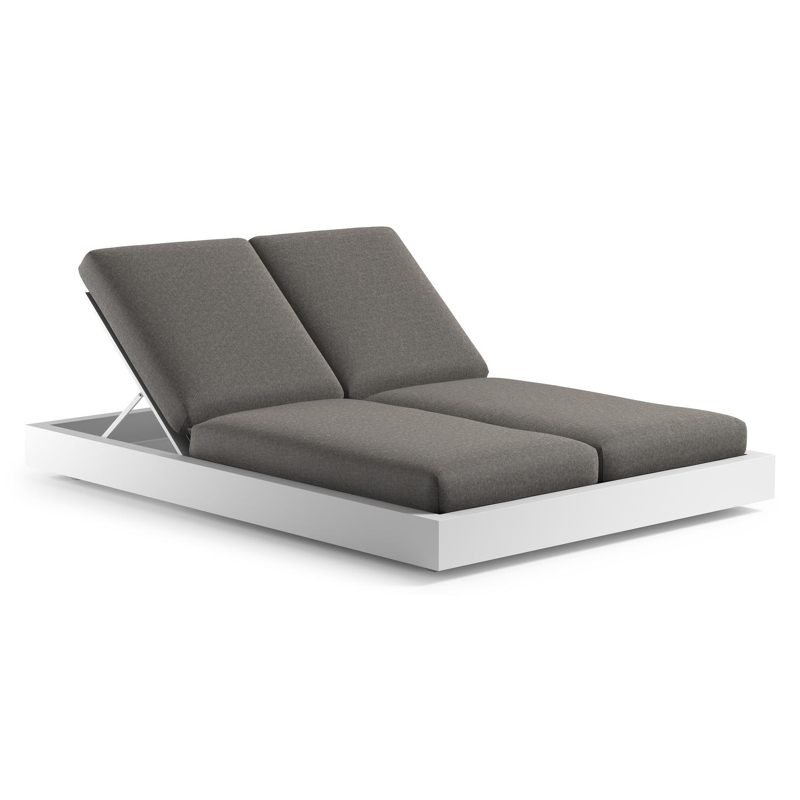 Como verstelbaar dubbel ligbed in wit aluminium met chartres drizzle all weather Sunbrella® luxe kussen