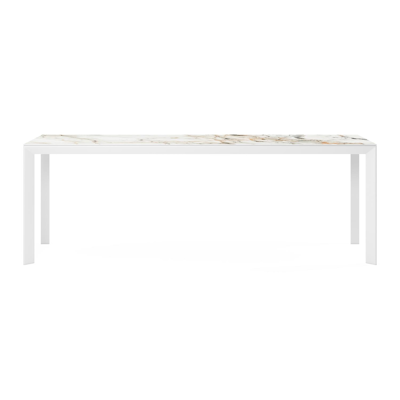 Malito tuintafel in wit aluminium en volkeramiek calacatta luxe - L 220 x B 70 x H 75,5 cm