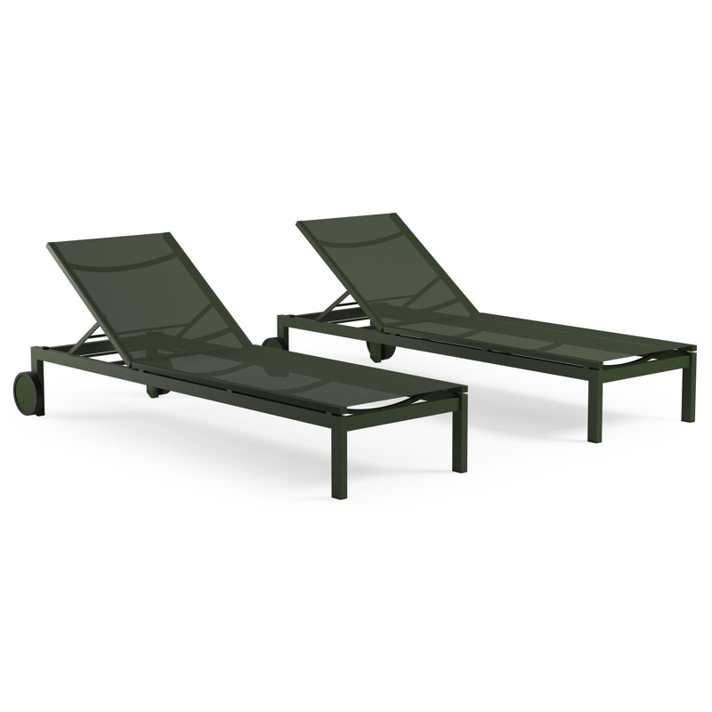 Set van 2 verstelbare Caravelle ligbedden in groen aluminium