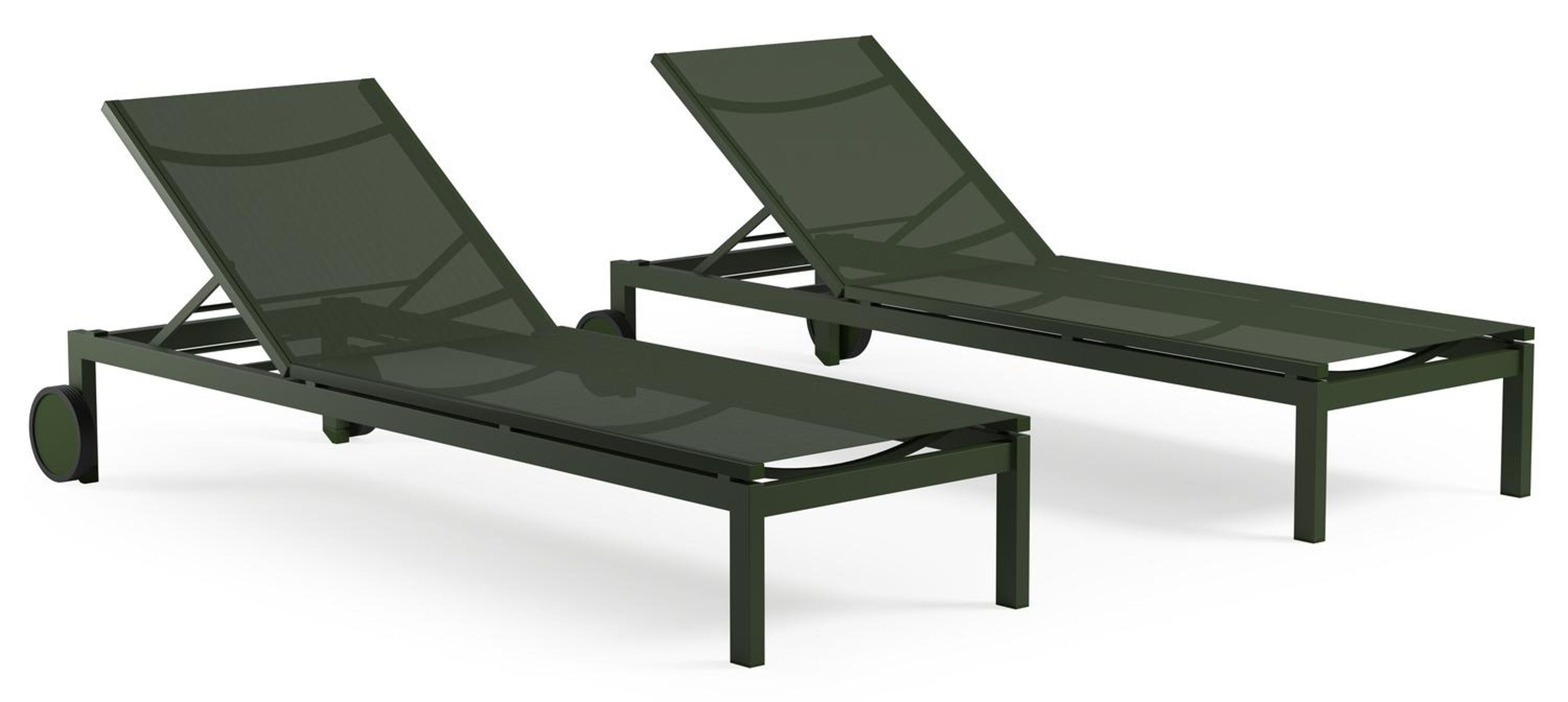 Ensemble de 2 chaises longues réglables Caravelle en aluminium vert et textilène simple vert